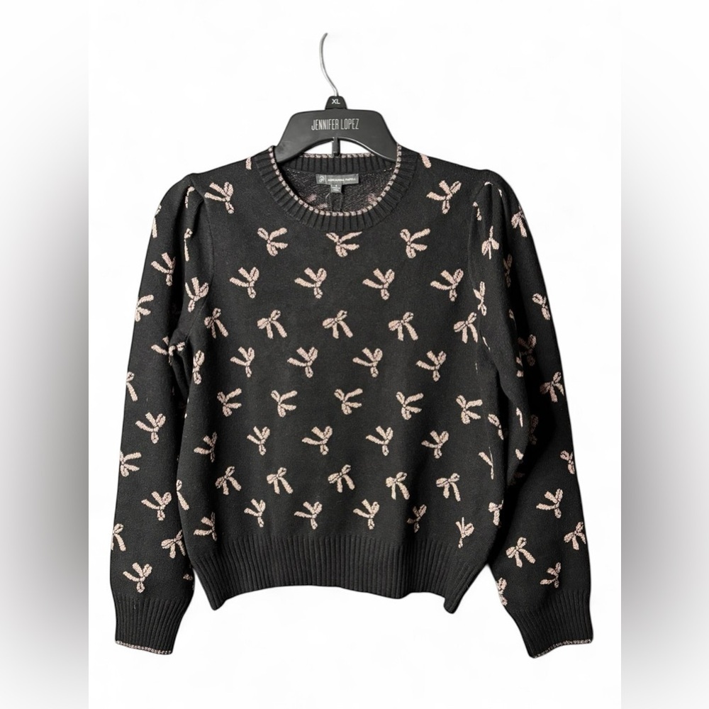 Adrianna Papell Bow Sweater Black Gold Metallic Knit Size S NWT